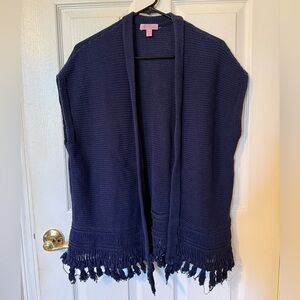 LILLY PULITZER Navy Fringe Sleeveless Sweater